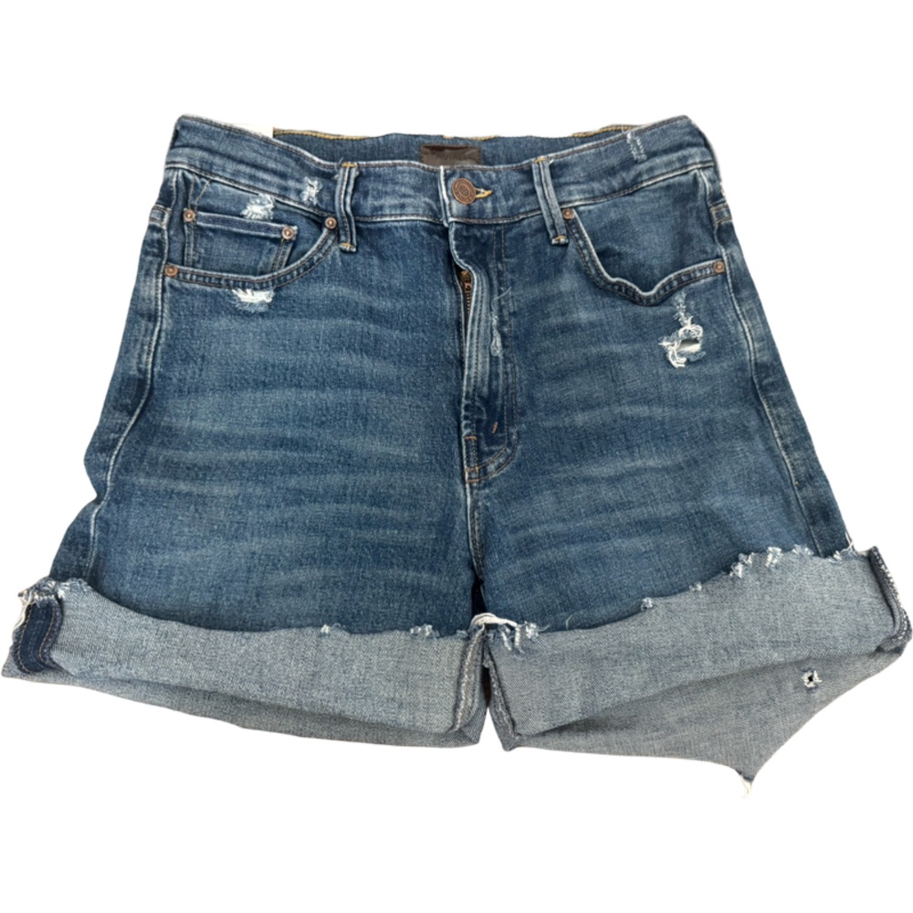 MOTHER Blue Distressed Jean Shorts Cuffed